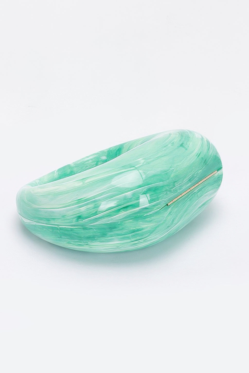 Marble Plastic Bag verde menta, bolso anillo plano con cadena y acabado brillante