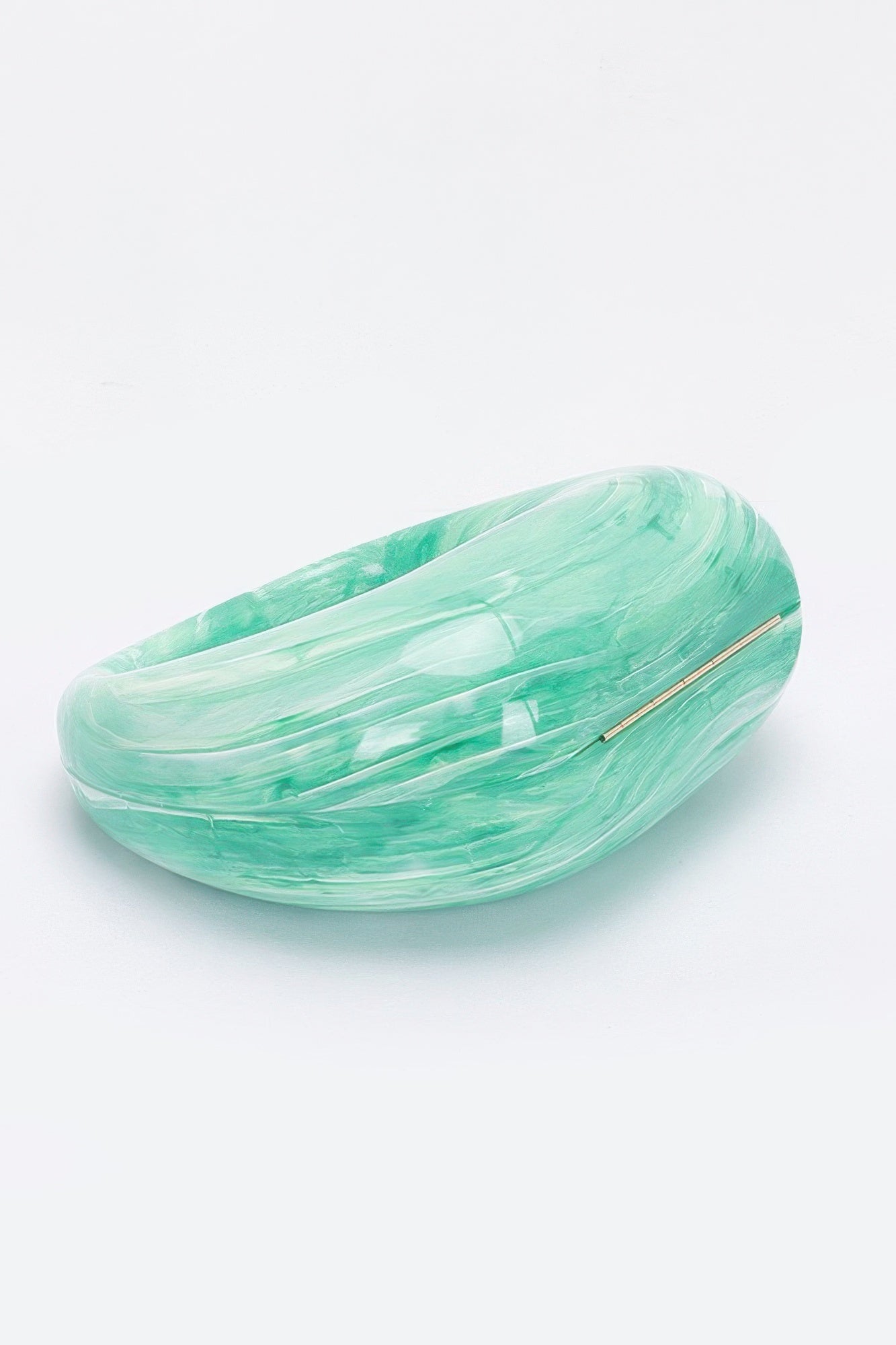 Marble Plastic Bag verde menta, bolso anillo plano con cadena y acabado brillante