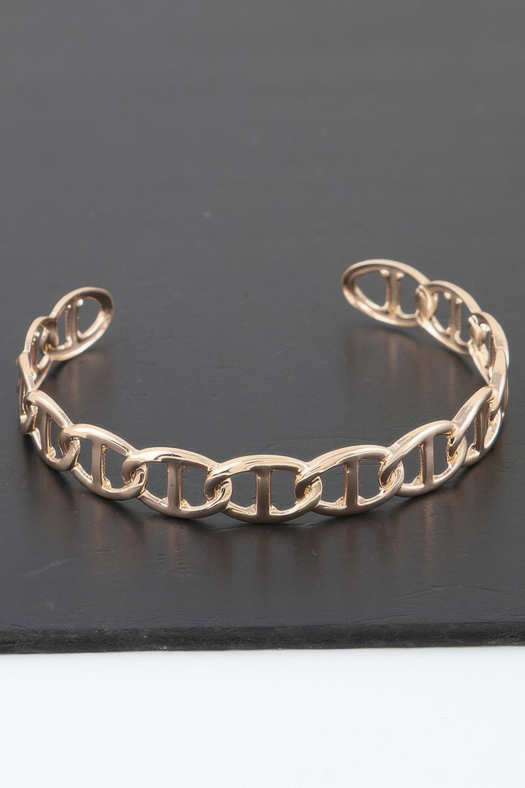 Mariner Chain Cuff Bracelet, silberner Link-Chain mit Ovalgliedern und Ösenenden