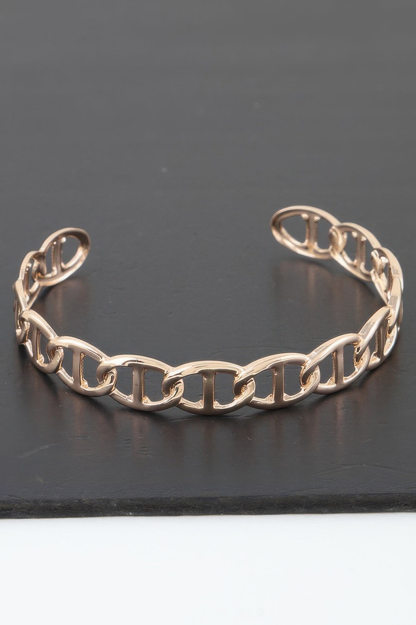 Mariner Chain Cuff Bracelet, silberner Link-Chain mit Ovalgliedern und Ösenenden