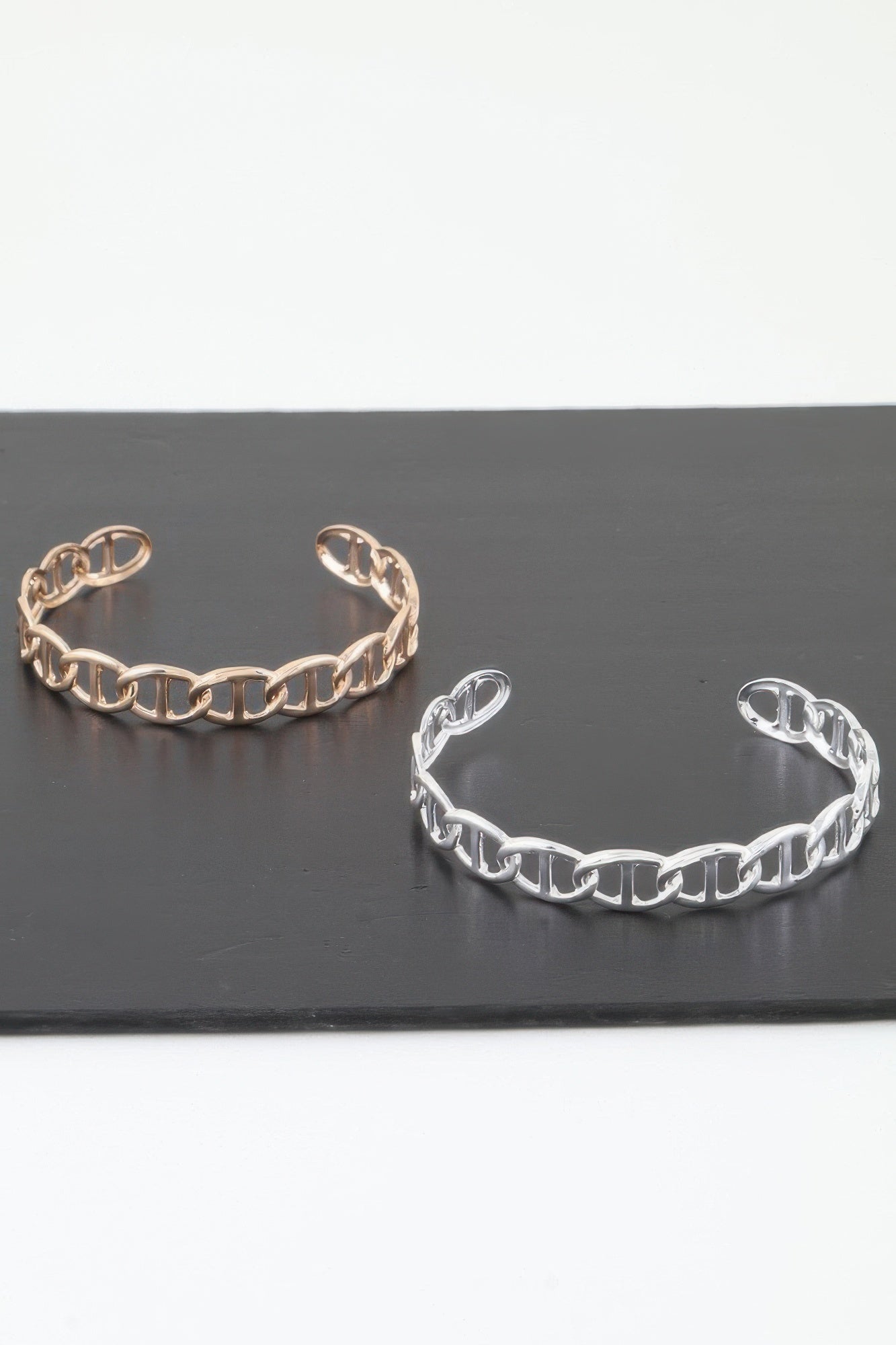Mariner Chain Cuff Bracelet, Gold- und Silber-Set mit Oval-Link-Gliedern