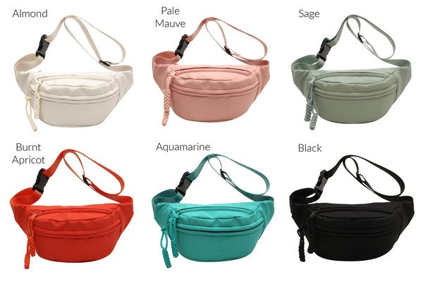 Marisa nylon crescent sling fanny bag, opciones de color (Almond, Pale Mauve, Sage, Black)