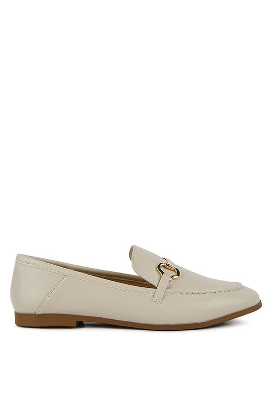 ECRU faux leather loafers, gold-tone horsebit detail and low profile sole