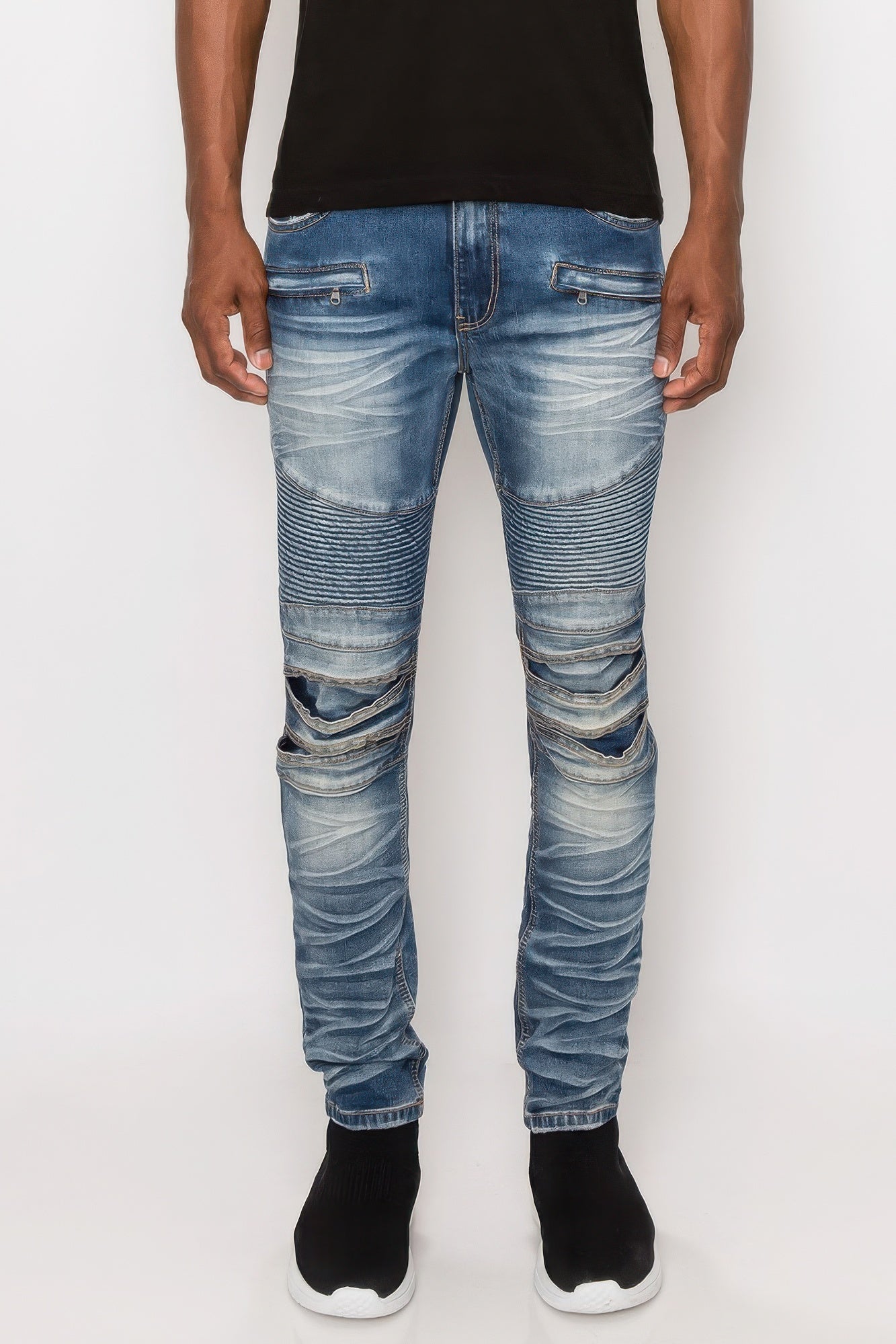 Men's  Creased Biker Denim Jeans - Tigbul's Variety Fashion Shop