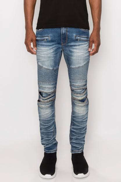 Men's  Creased Biker Denim Jeans - Tigbul's Variety Fashion Shop