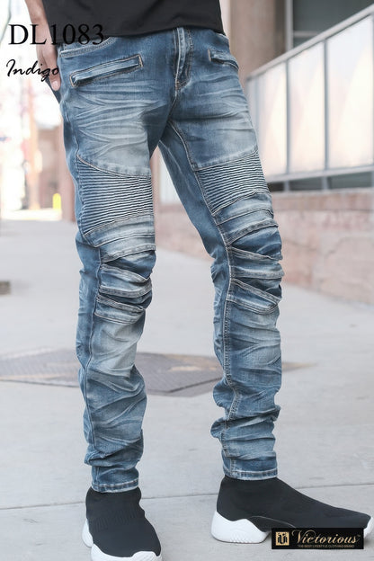 Men's  Creased Biker Denim Jeans - Tigbul's Variety Fashion Shop