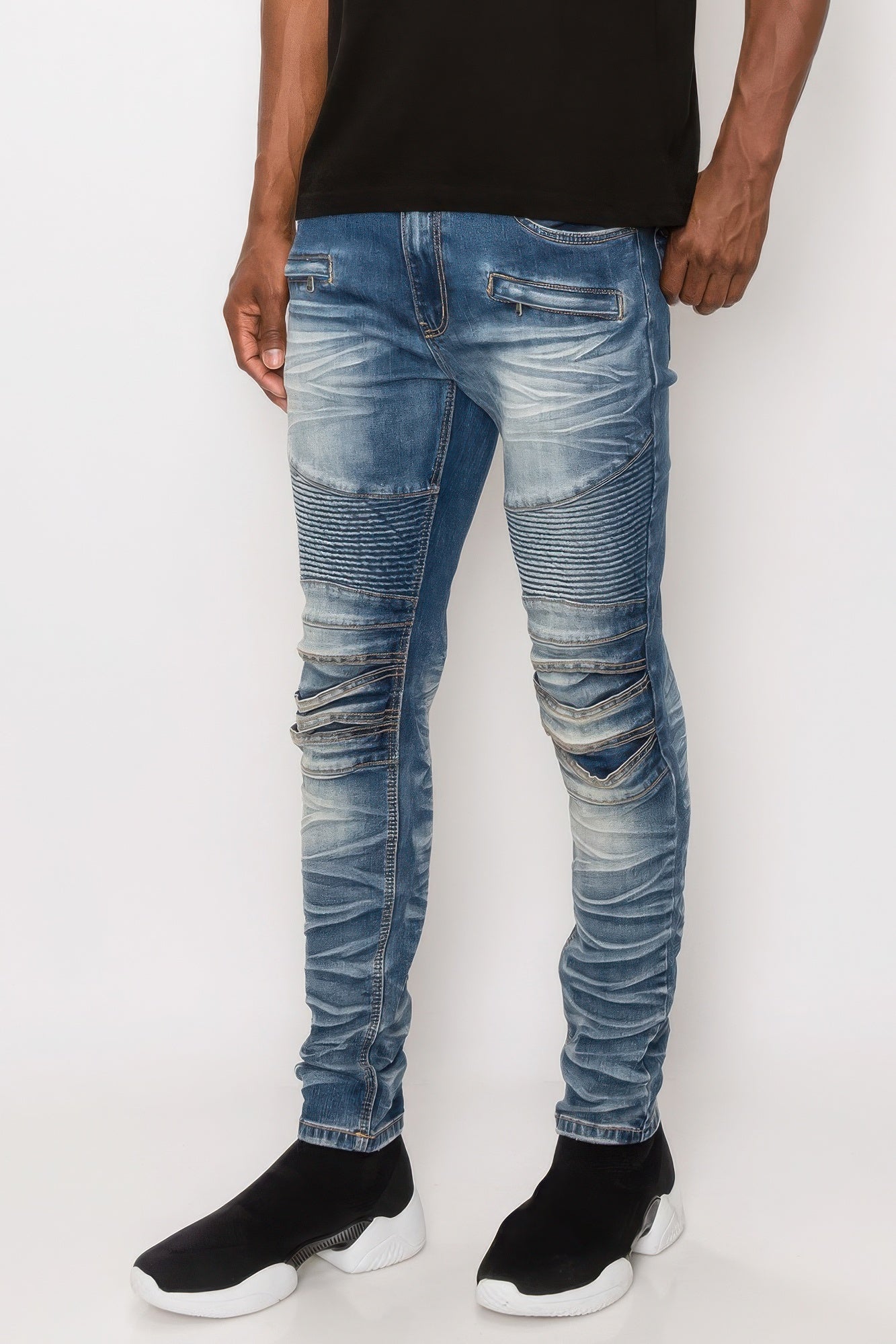 Men's  Creased Biker Denim Jeans - Tigbul's Variety Fashion Shop