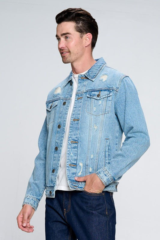 Men's Denim Jacket with Distressed - Tigbul's Variety Fashion Shop