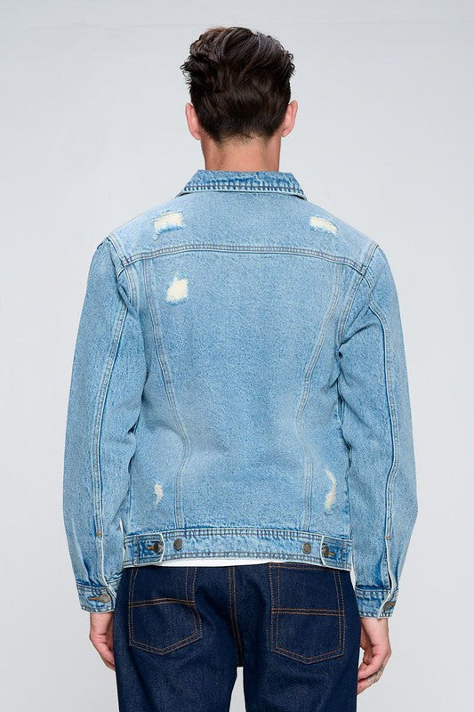 Men's Denim Jacket with Distressed - Tigbul's Variety Fashion Shop
