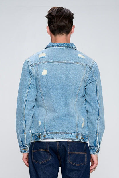 Men's Denim Jacket with Distressed - Tigbul's Variety Fashion Shop