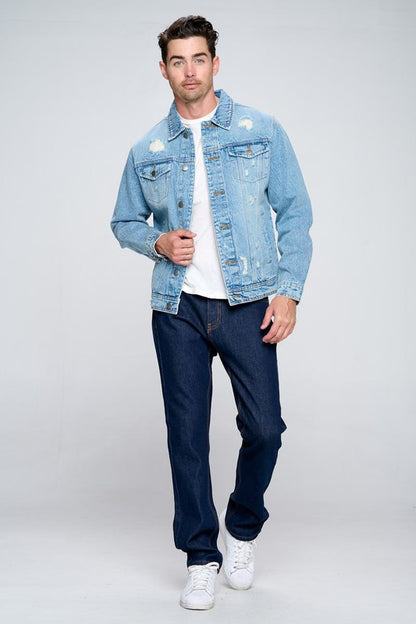 Men's Denim Jacket with Distressed - Tigbul's Variety Fashion Shop