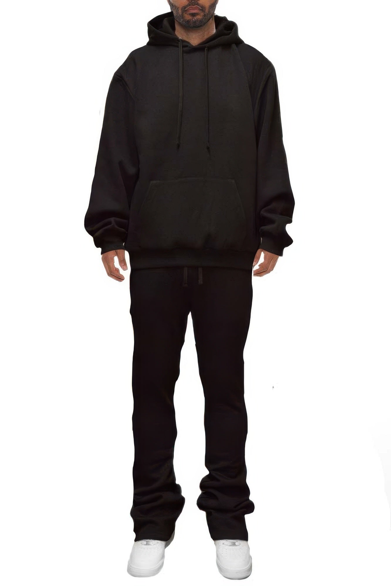 Conjunto de chándal para hombre negro: sudadera con capucha y pantalón acampanado