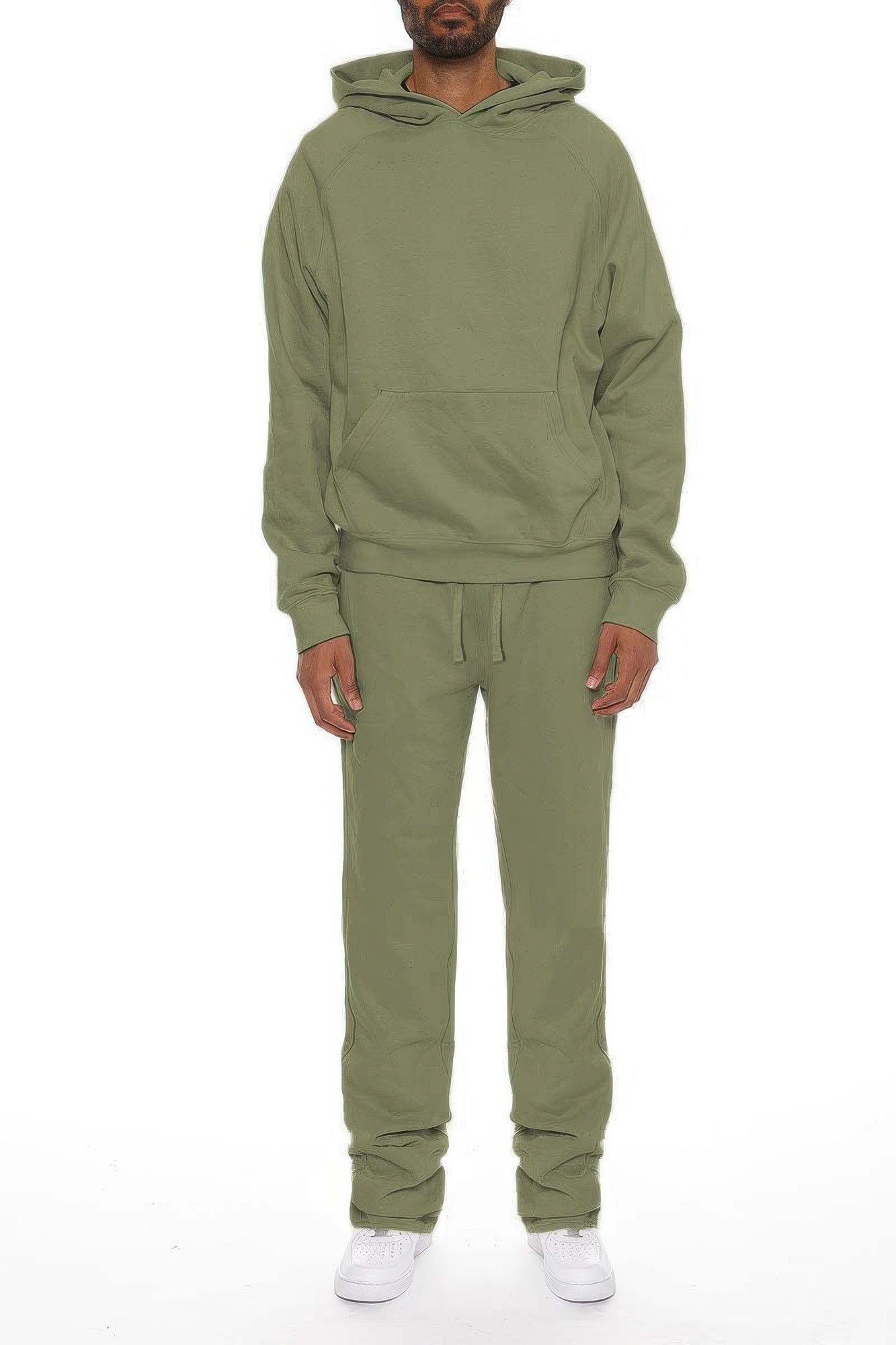 Conjunto de chándal para hombre verde oliva: sudadera con capucha y pantalón acampanado