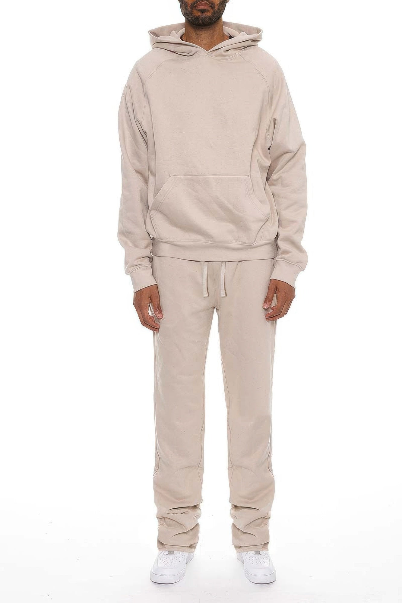 Conjunto de chándal para hombre color avena: sudadera con capucha y pantalón acampanado