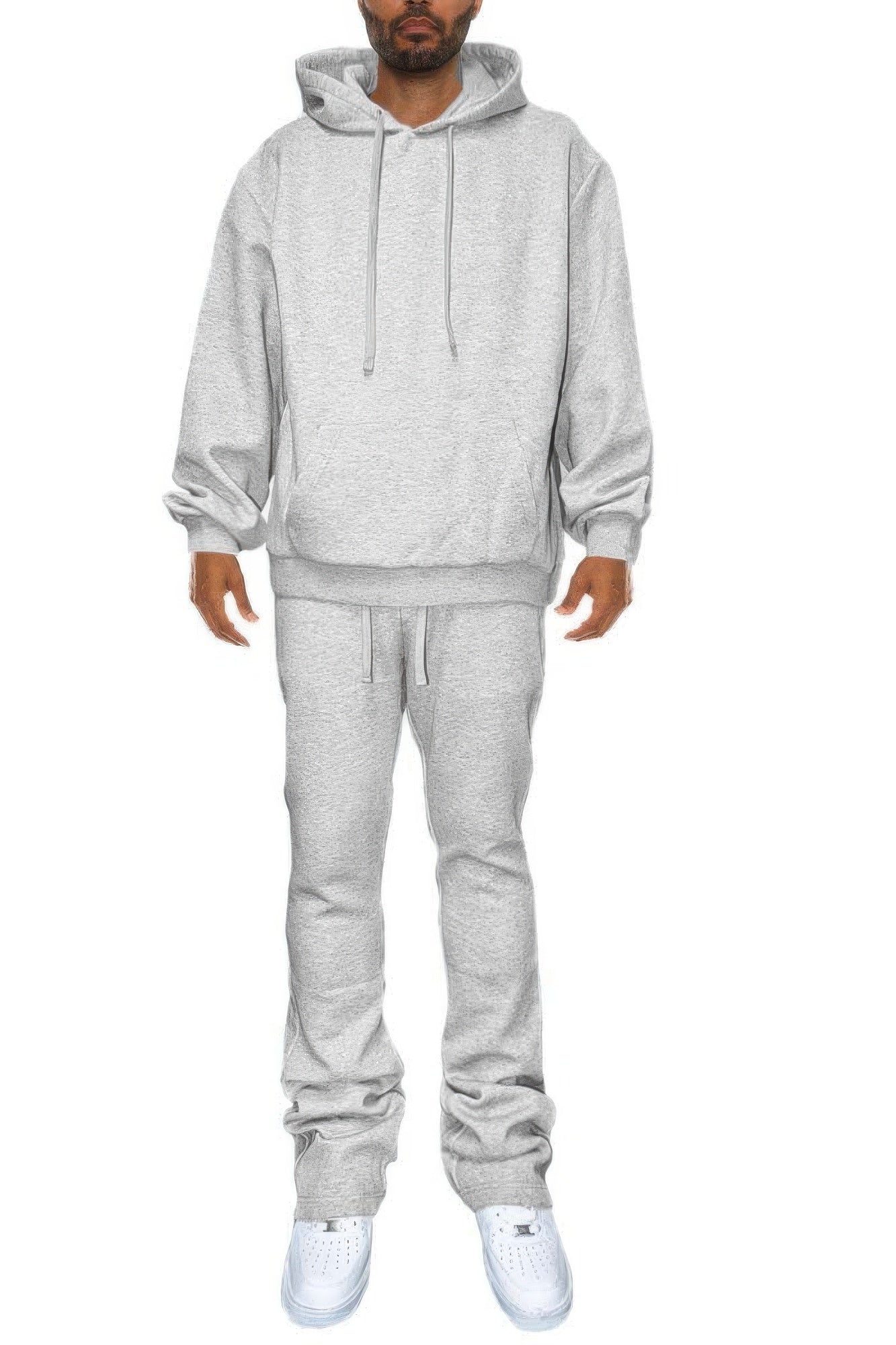 Conjunto de chándal para hombre gris claro: sudadera con capucha y pantalón acampanado