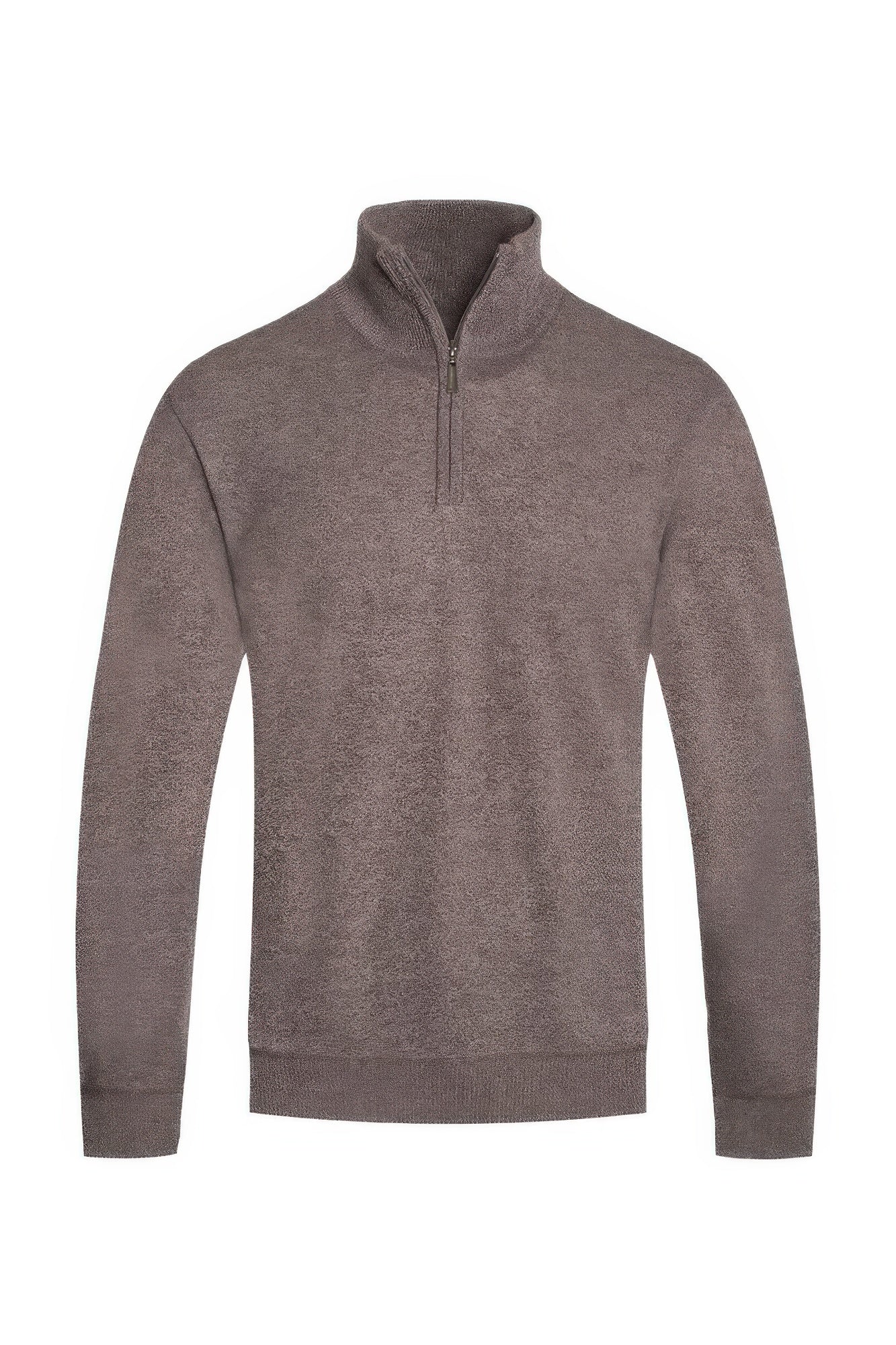 Men's knit quarter-zip sweater, brown