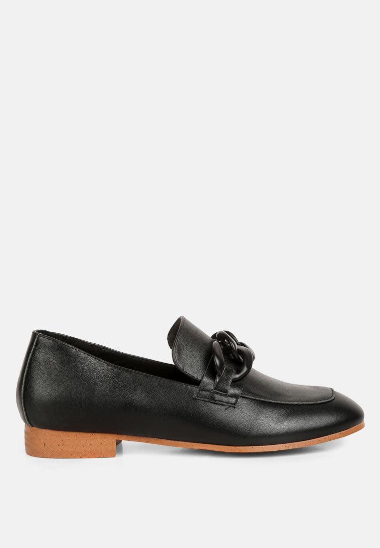 Merva Chunky Chain Leather Loafers - Tigbul's Variety Fashion Shop
