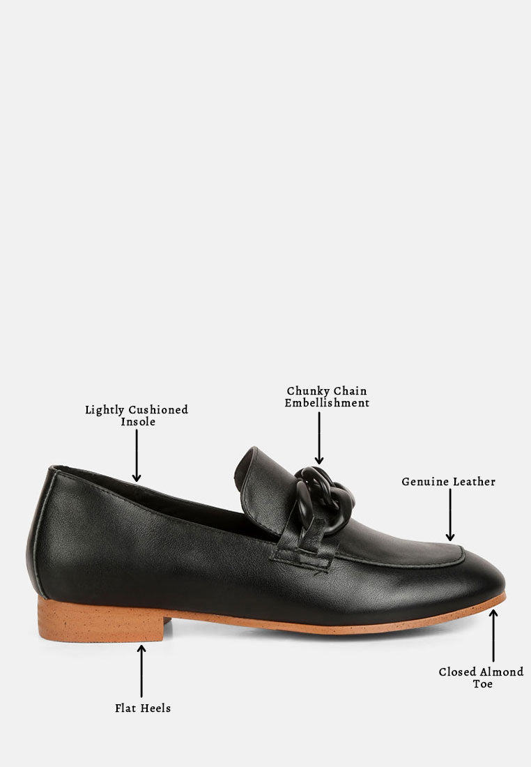 Merva Chunky Chain Leather Loafers - Tigbul's Variety Fashion Shop