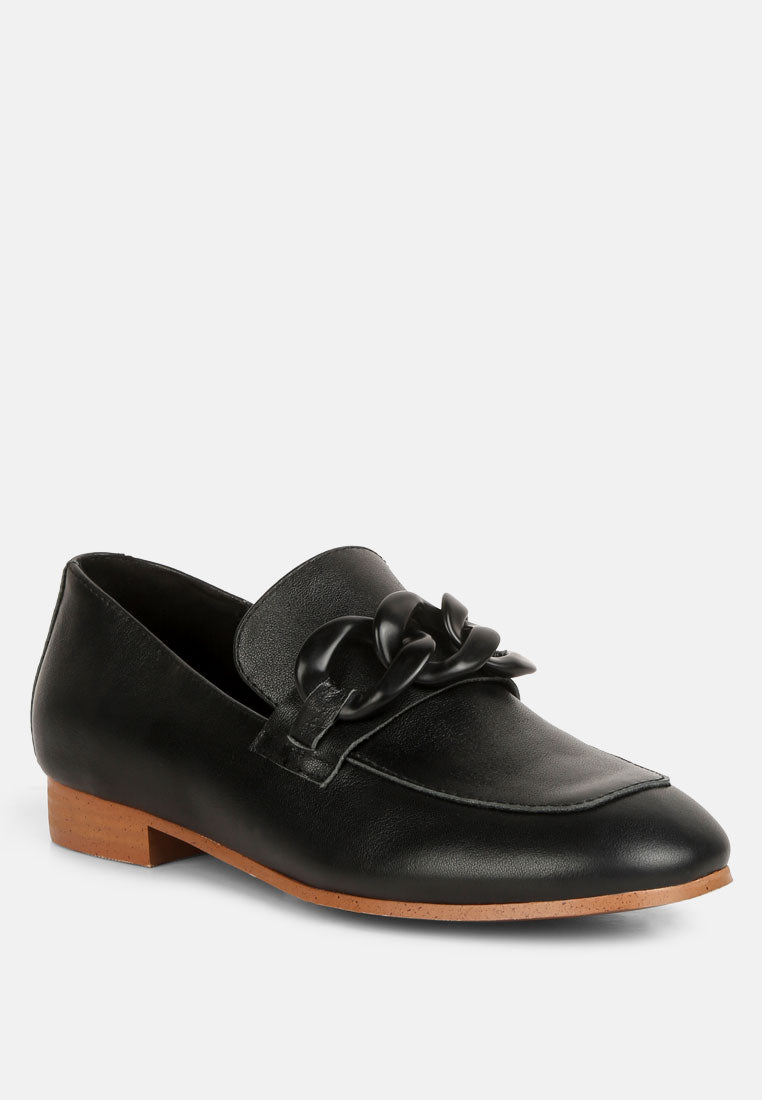 Merva Chunky Chain Leather Loafers - Tigbul's Variety Fashion Shop