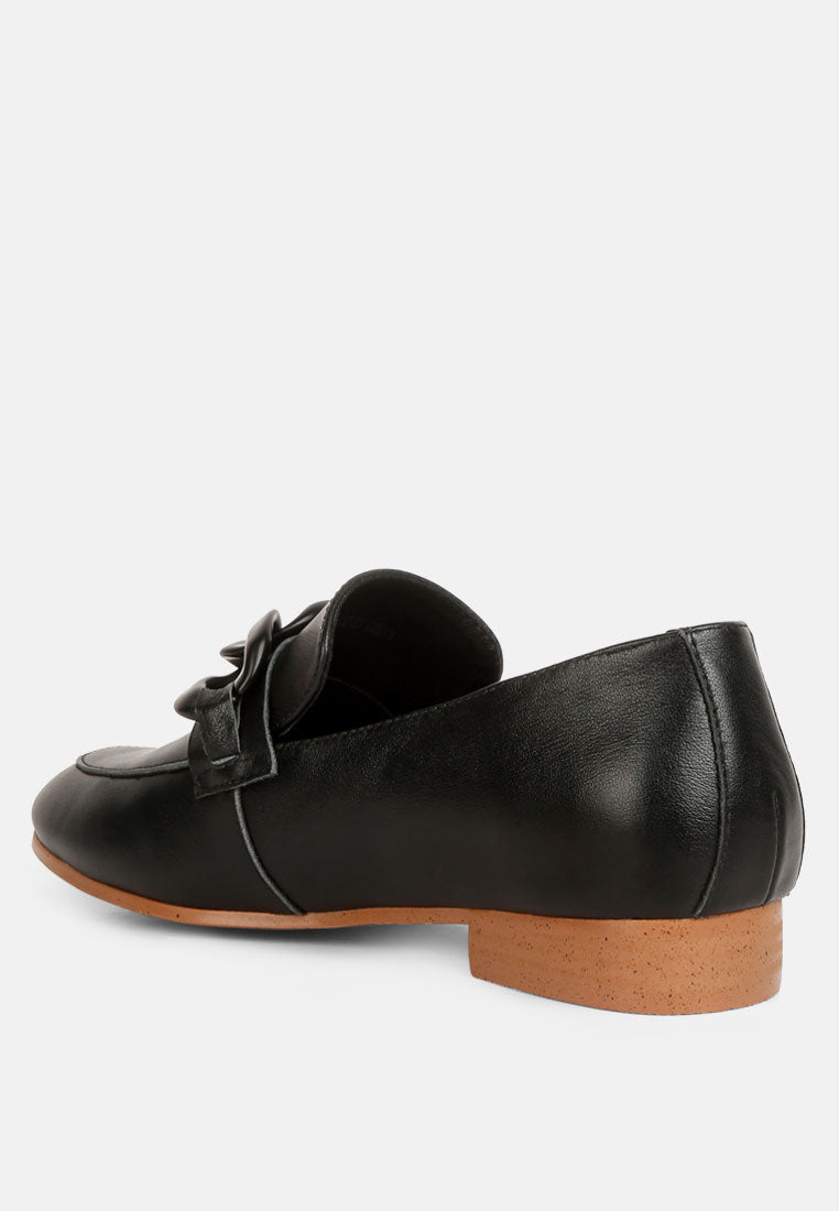 Merva Chunky Chain Leather Loafers - Tigbul's Variety Fashion Shop