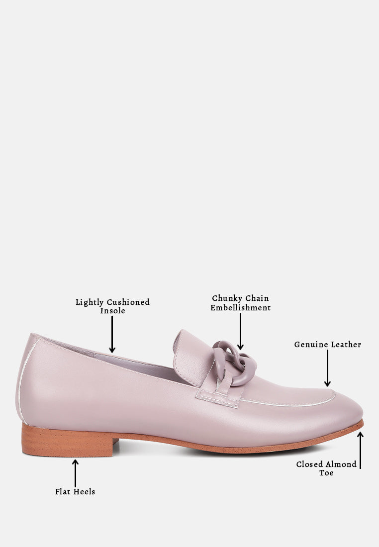 Merva Chunky Chain Leather Loafers - Tigbul's Variety Fashion Shop