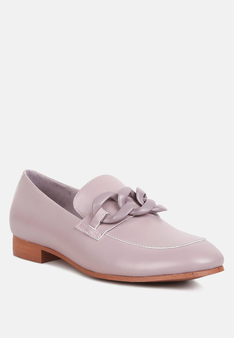 Merva Chunky Chain Leather Loafers - Tigbul's Variety Fashion Shop