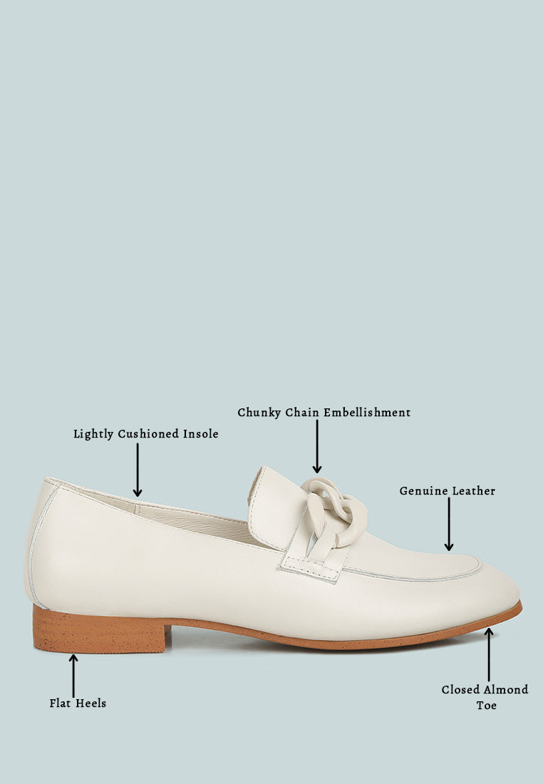 Merva Chunky Chain Leather Loafers - Tigbul's Variety Fashion Shop