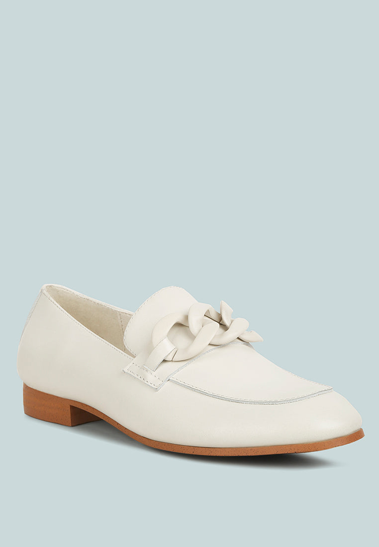 Merva Chunky Chain Leather Loafers - Tigbul's Variety Fashion Shop