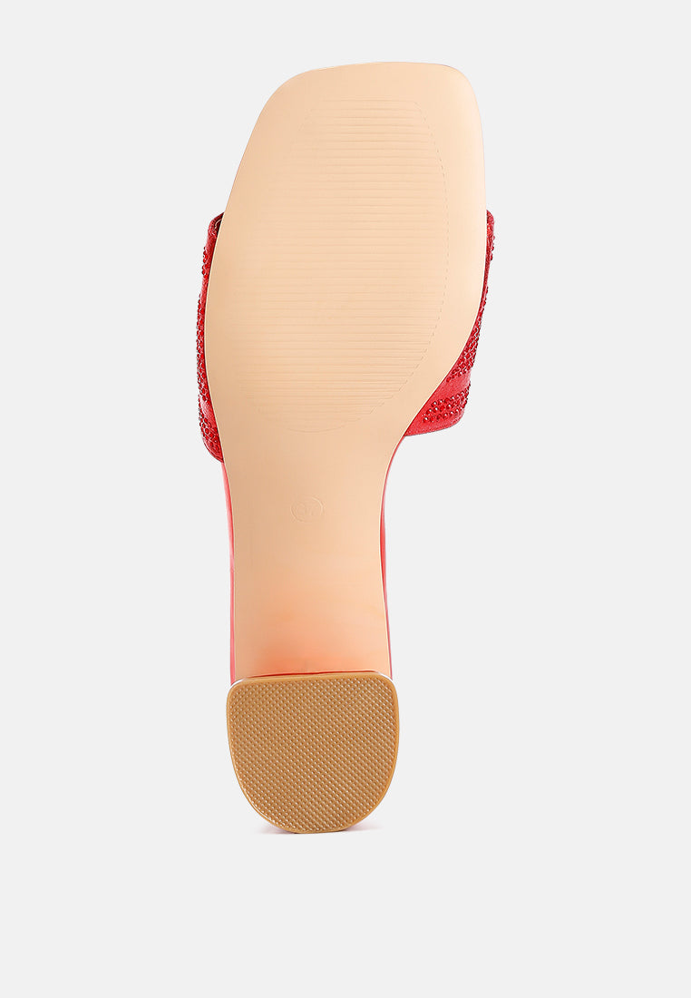 Red rhinestone slide sandal outsole view