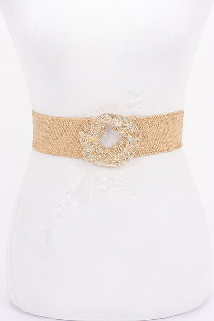 Metal Buckle Elastic Faux Straw Belt - Tigbul's Variety Fashion Shop