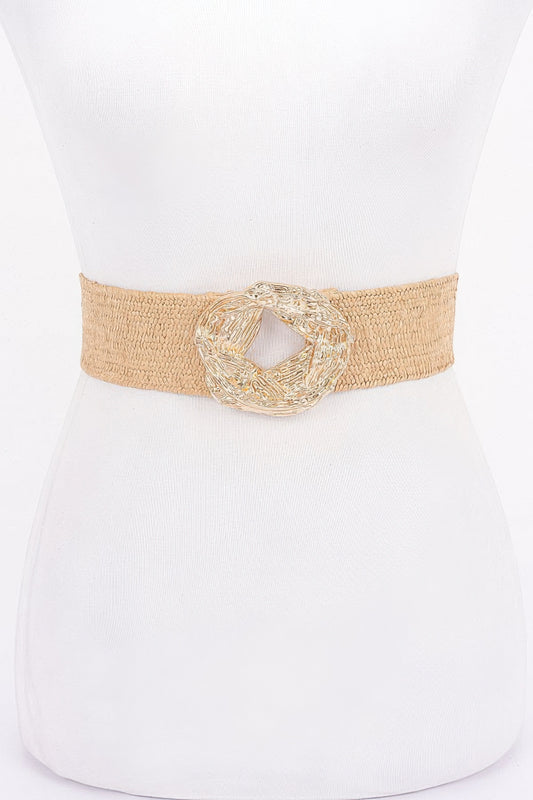 Metal Buckle Elastic Faux Straw Belt - Tigbul's Variety Fashion Shop