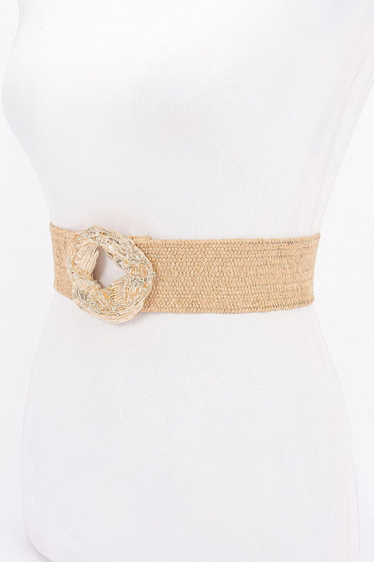 Metal Buckle Elastic Faux Straw Belt - Tigbul's Variety Fashion Shop