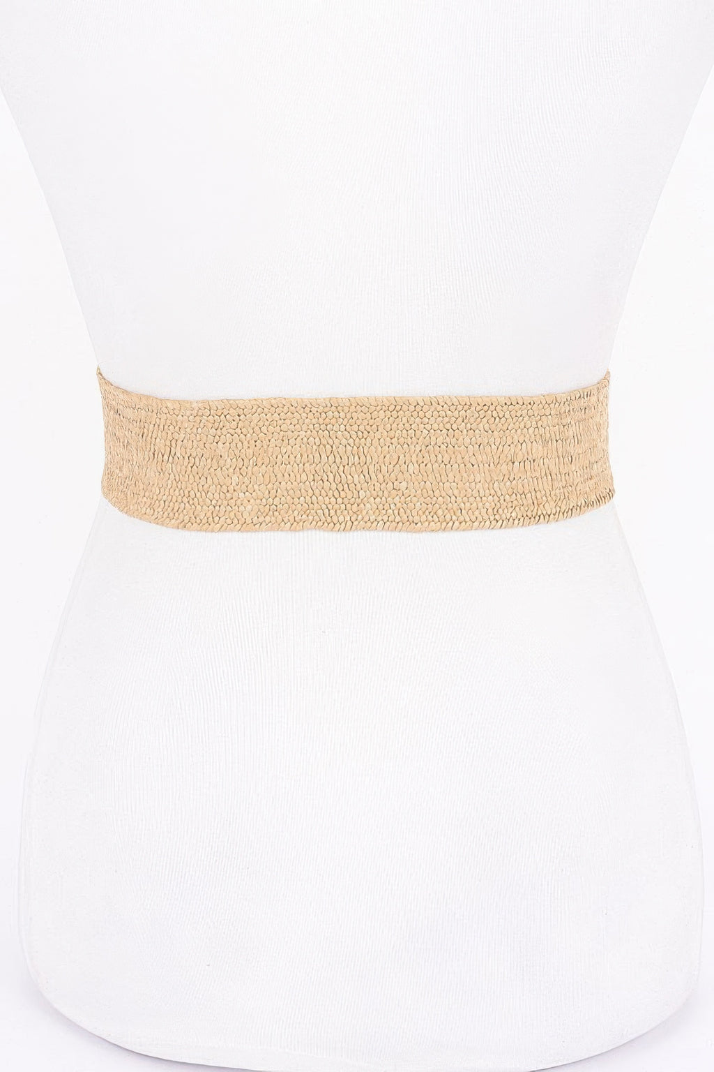 Beige elastic faux straw belt, simple wide band on waist