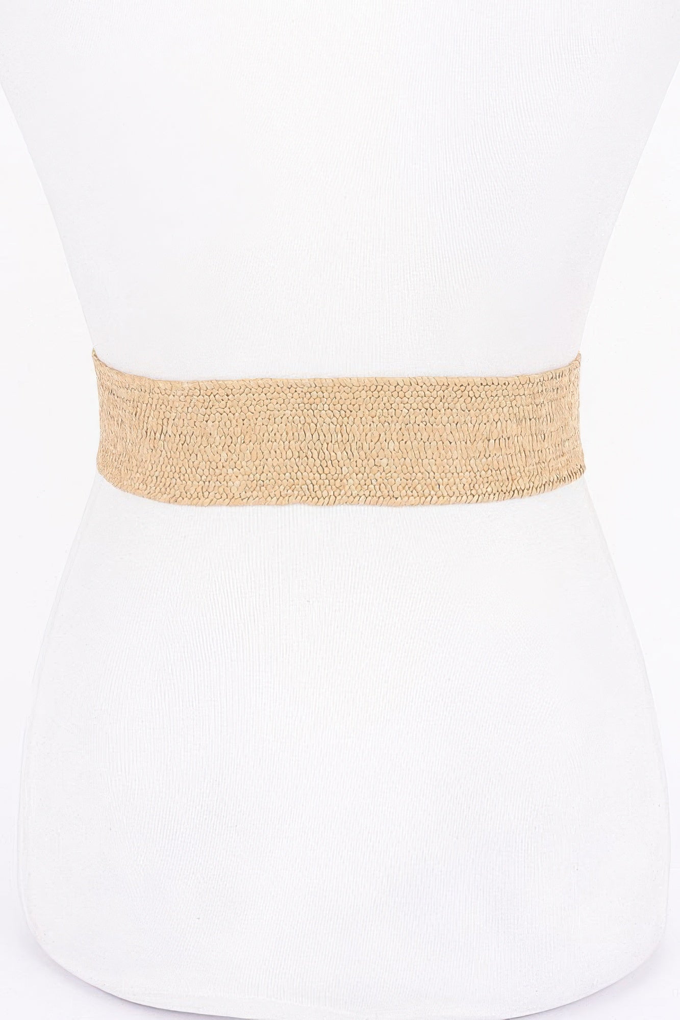 Beige elastic faux straw belt, simple wide band on waist