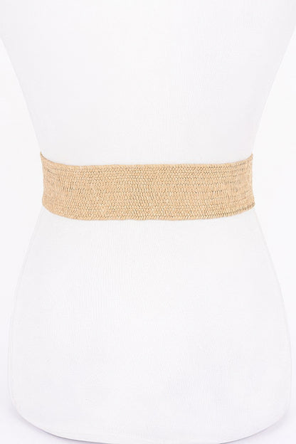 Metal Buckle Elastic Faux Straw Belt - Tigbul's Variety Fashion Shop