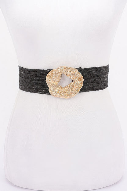 Metal Buckle Elastic Faux Straw Belt - Tigbul's Variety Fashion Shop