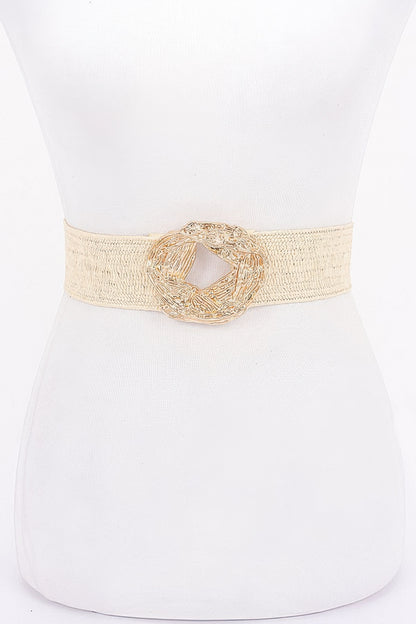 Metal Buckle Elastic Faux Straw Belt - Tigbul's Variety Fashion Shop