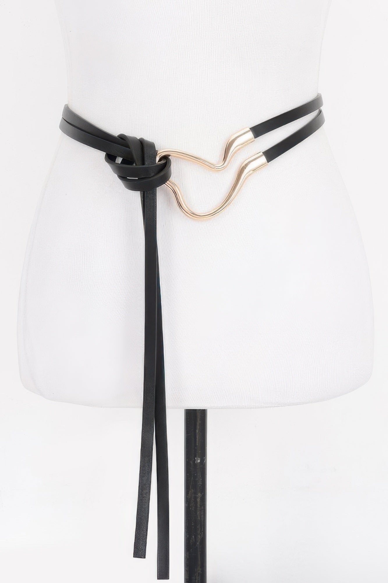 Black wrap belt with metal buckle, tie sash and long hanging ends