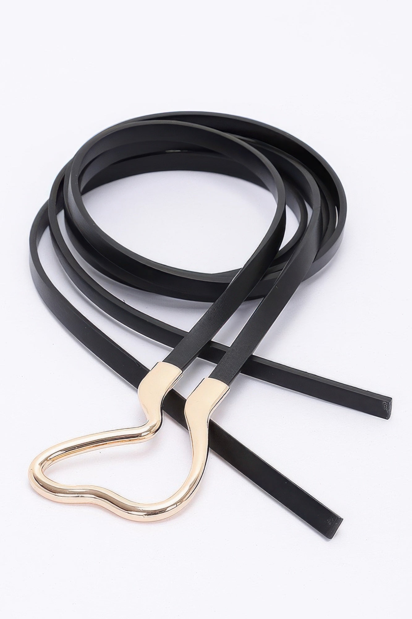 Black metal buckle wrap belt with five straps and long ends