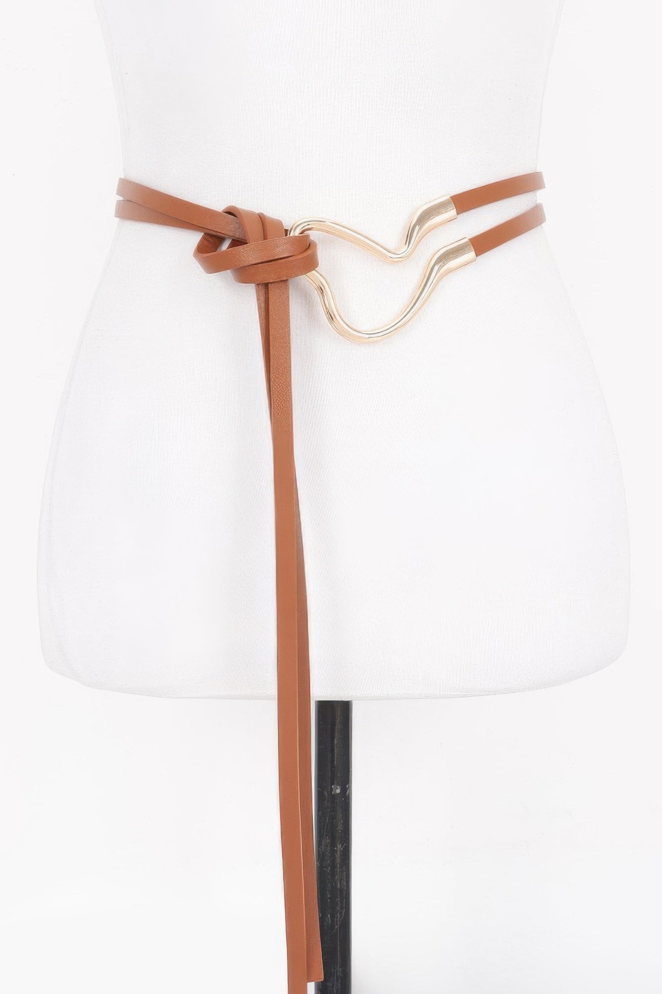 Camel wrap belt with metal buckle and tied long sash