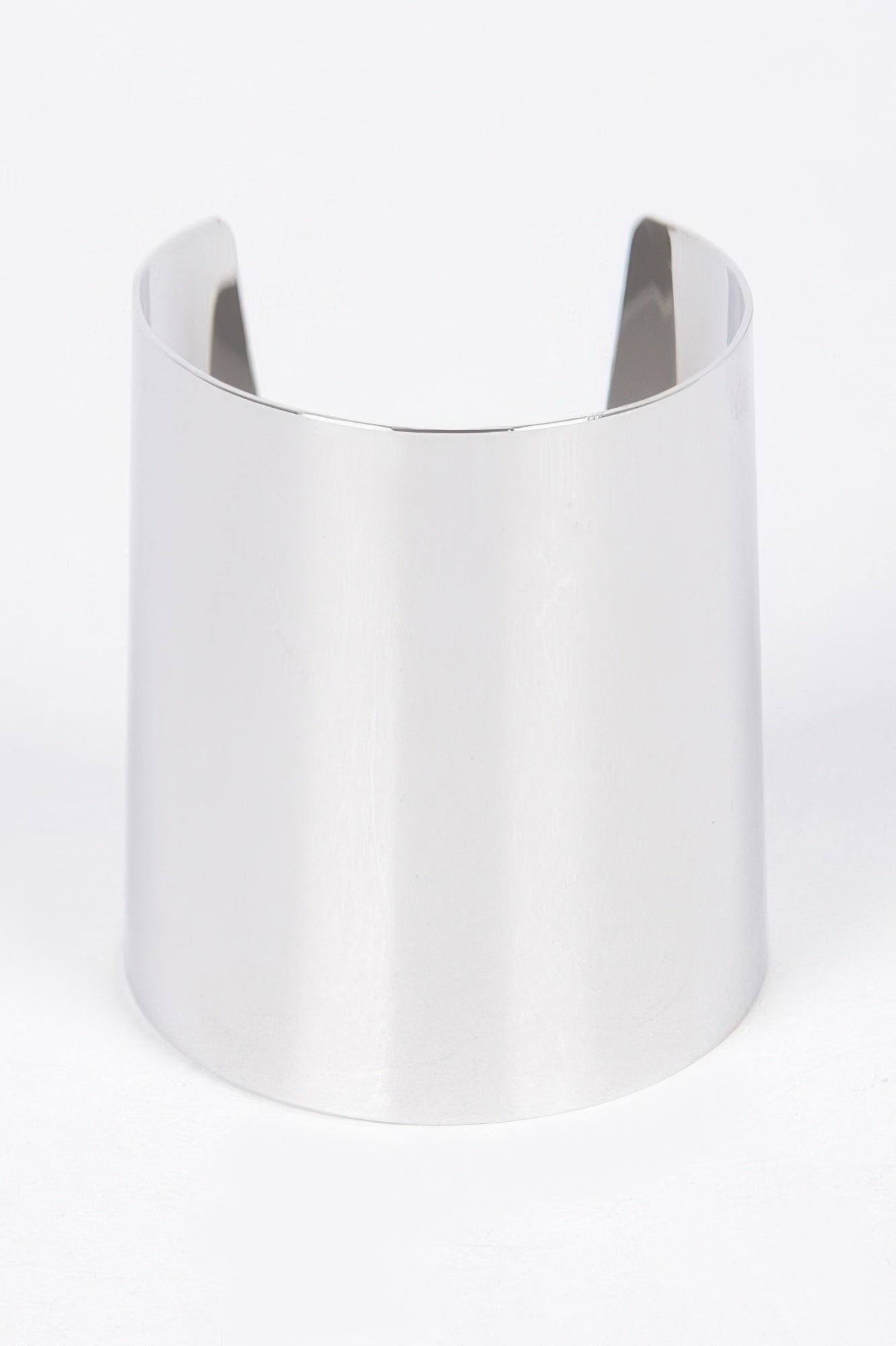 Silver metal cuff bracelet, wide open bangle with smooth reflective surface