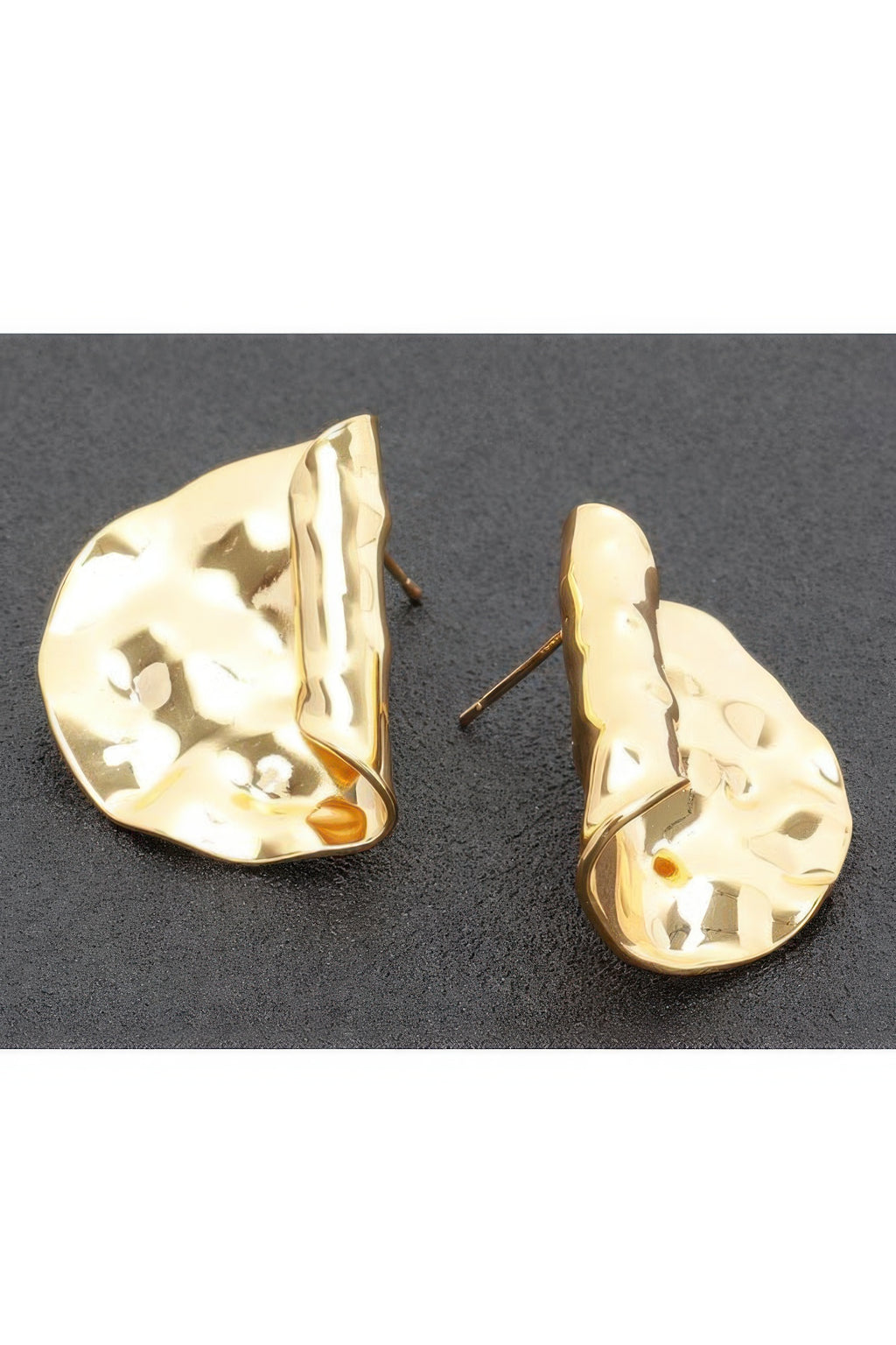 Gold dip metal earrings, hammered teardrop with straight posts and backings