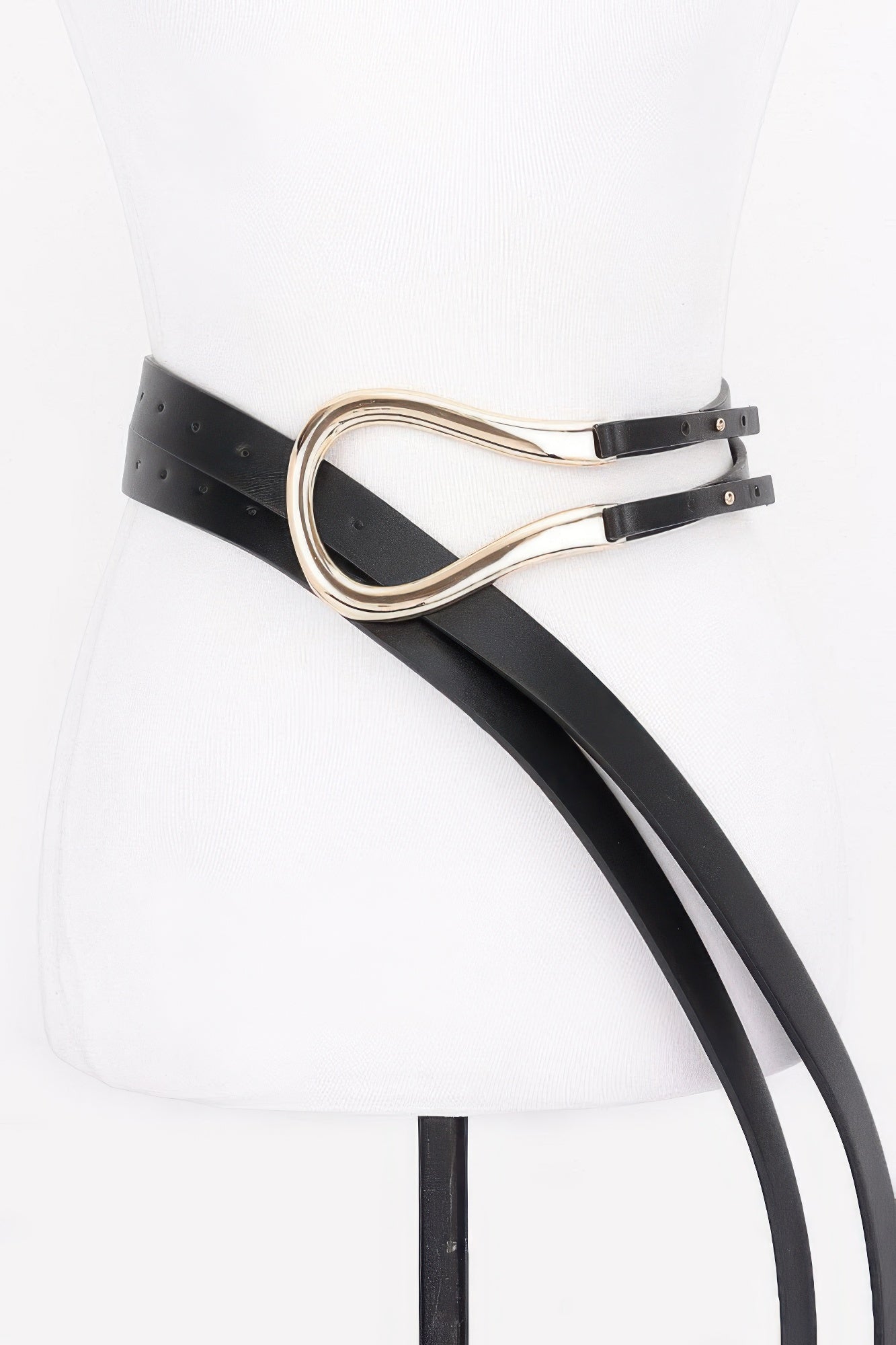Metal PU buckle, black belt with gold-tone buckle and adjustable holes