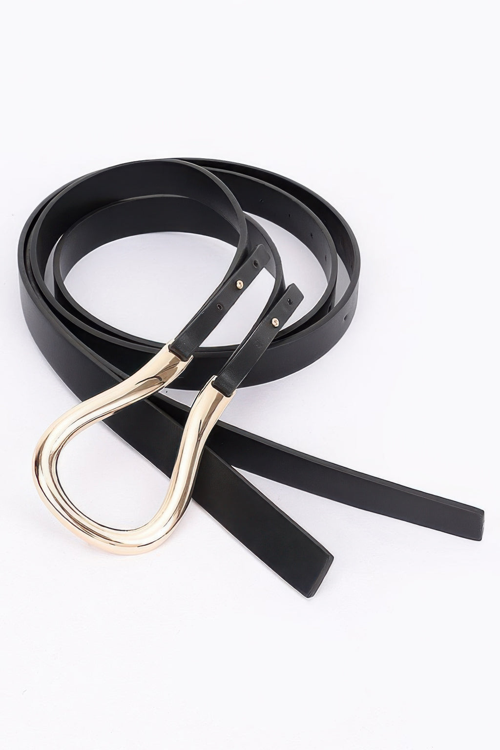 Metal PU buckle set, black PU belt with gold-tone oval buckle, two straps