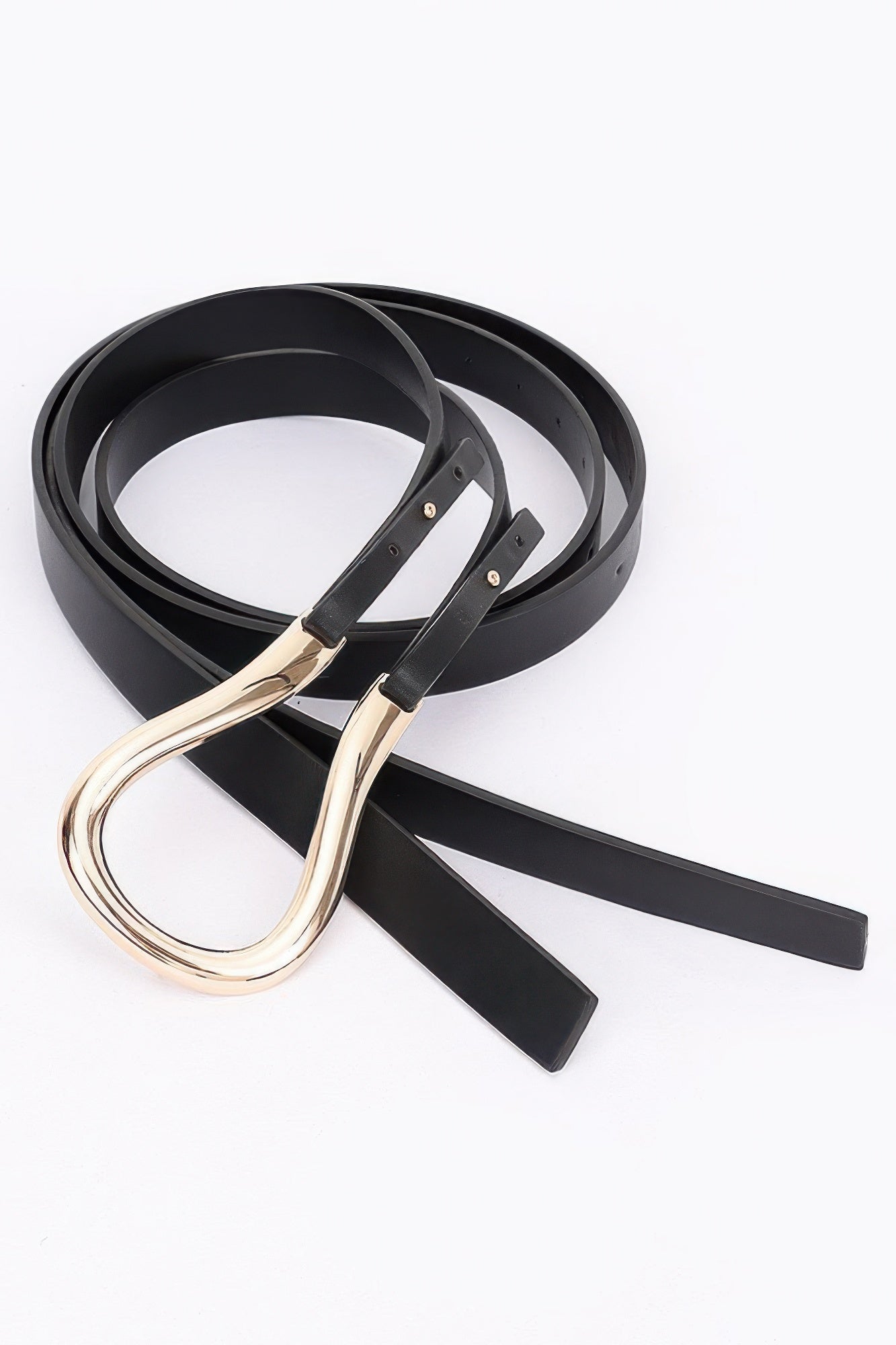 Metal PU buckle set, black PU belt with gold-tone oval buckle, two straps