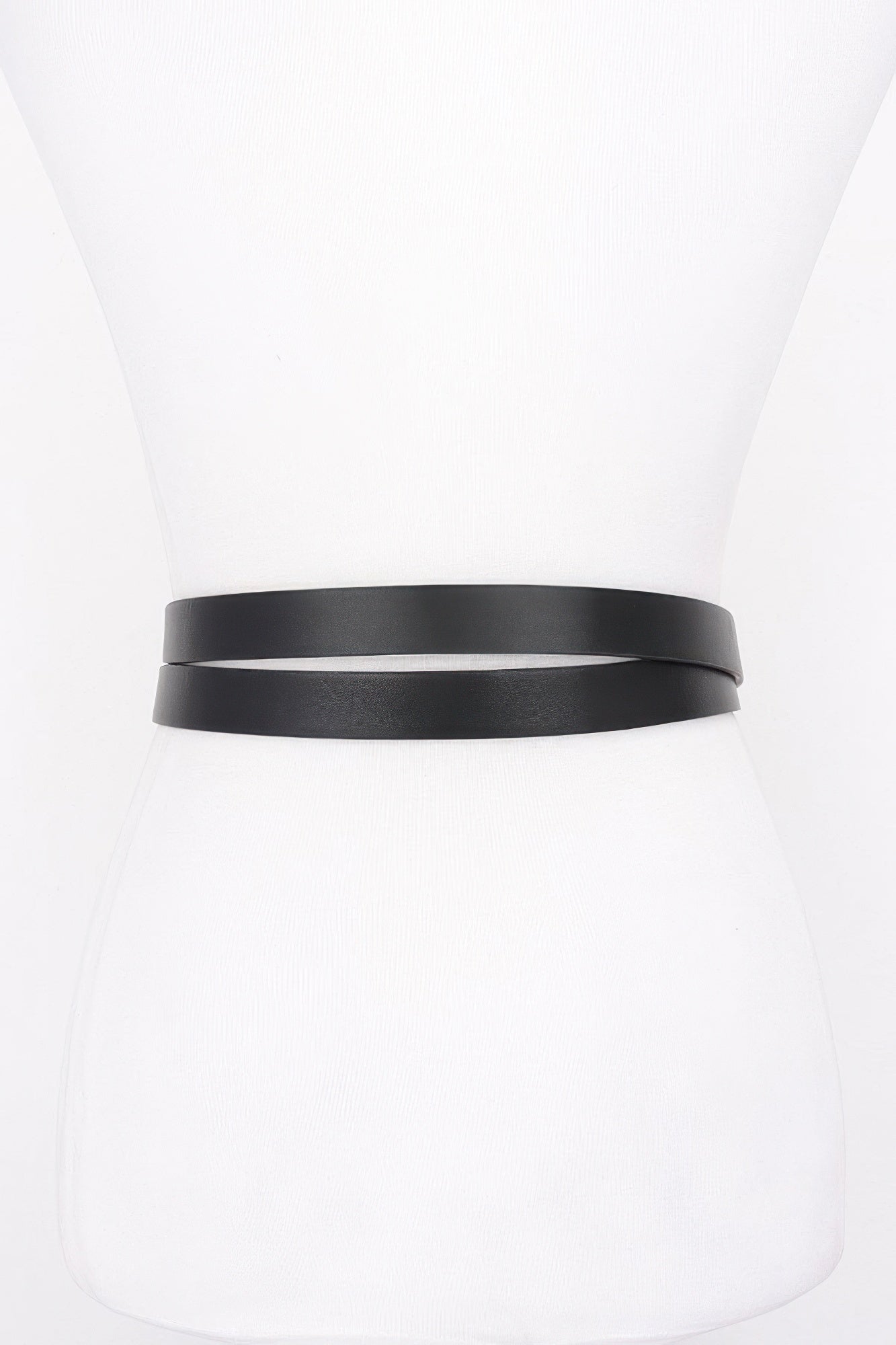 Metal PU buckle belt, plain black strap with smooth finish and no buckle shown