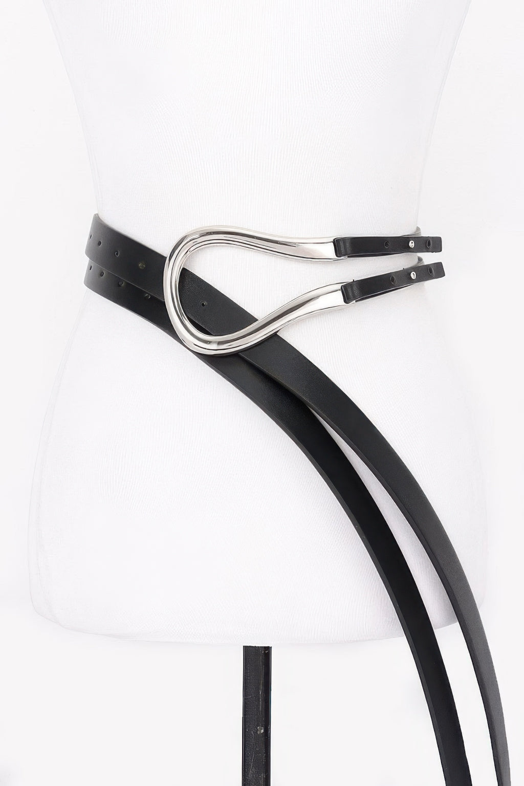 Metal PU buckle, black belt with silver-tone oval buckle and adjustable holes
