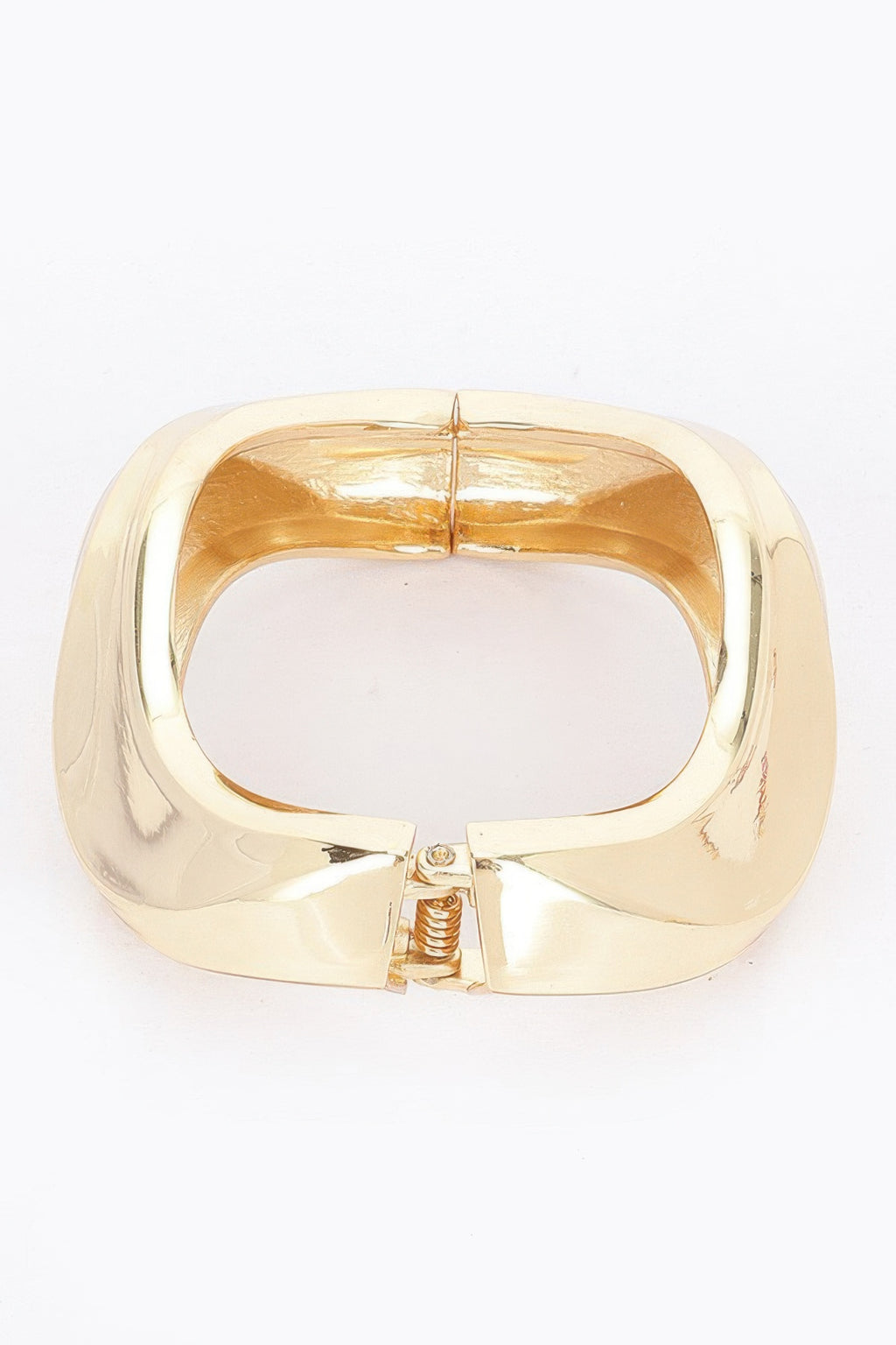 Gold metal spring hinge bracelet clasp with spring mechanism shown