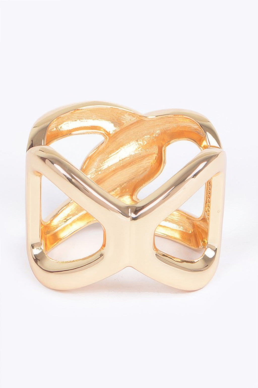 Goldfarbener Cuff mit Spring-Hinge, dickes X-Design und hohlem Mittelteil