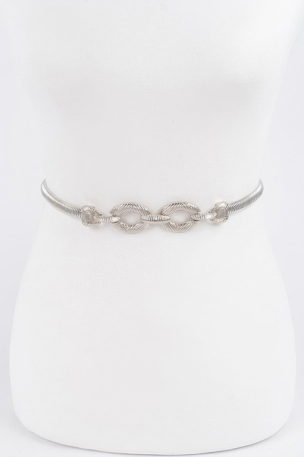 Metal Stretch Belt, silver-tone braided chain with oval links